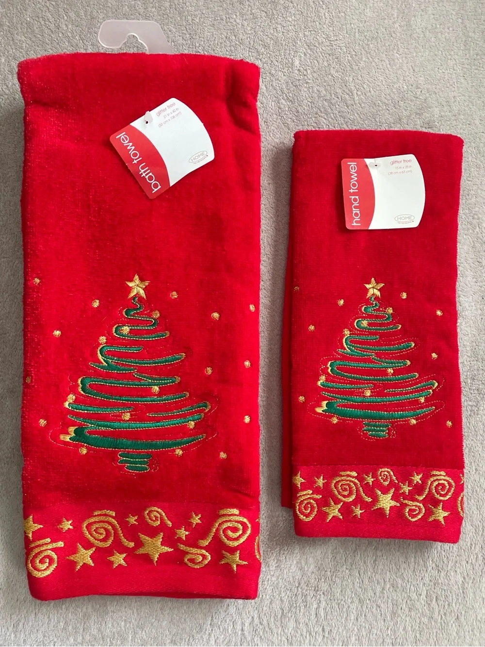 Festive Red Christmas Tree Kitchen Towels